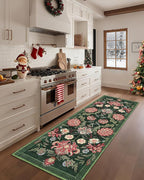 GarveeHome Forest Green Floral Botanical 2.5x8 Washable Kitchen Runner Rugs Non Slip Vintage Boho Cottage Long Rug for Hallways Bedroom Entryway Bathroom Mat with Rubber Back