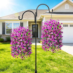 INQCMY Artificial Hanging Flowers Decoration, 4pcs Fake Floral Basket Plants for Outdoor Porch, Faux Shrubs Home Spring Decor UV Resistant Potted Violets for Outside Garden No Fade