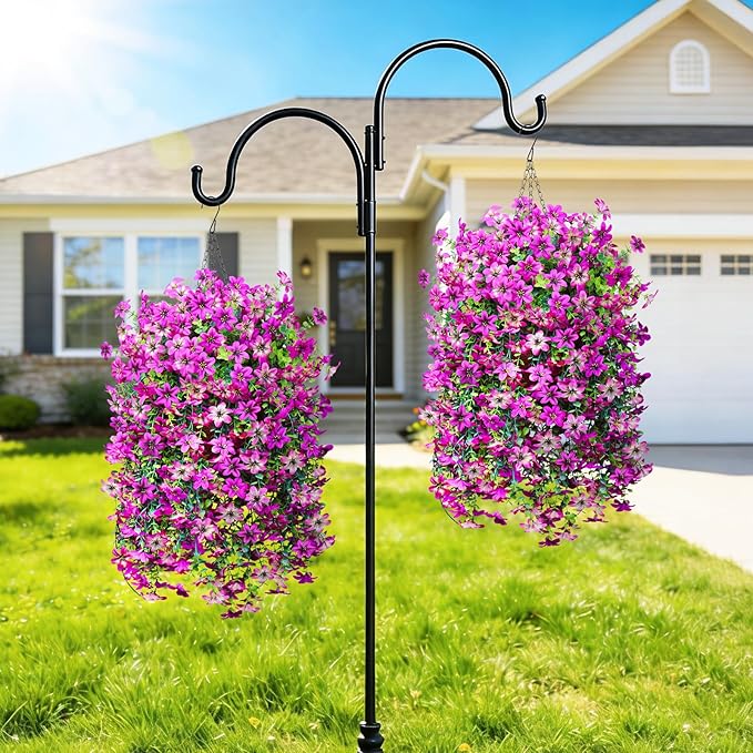 INQCMY Artificial Hanging Flowers Decoration, 4pcs Fake Floral Basket Plants for Outdoor Porch, Faux Shrubs Home Spring Decor UV Resistant Potted Violets for Outside Garden No Fade