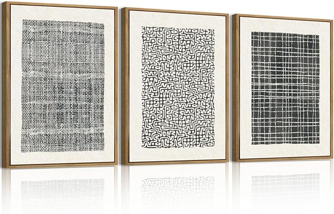 BINCUE Abstract Geometric Line Wall Art Minimalist Artwork Modern Neutral Wall Decor Framed Black Wall Artwork Black Abstract Art Prints Neutral Paintings for Living Room Bedroom Office Bathroom 12" Lx16 W Set of 3