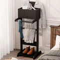Mens Valet Stand with Drawer, Tray, Shoe Shelf and Suit Rack, Wooden Clothing Rack for Men Women, Clothes Valet Stand for Bedroom Entryway