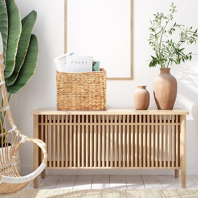 Tatuo Seagrass Magazine Baskets Magazine Holder Tall Narrow Woven Storage Wicker Basket Floor Bathroom Home Office Handwoven Holder for Books, Newspaper, File and Mail(Light Brown)