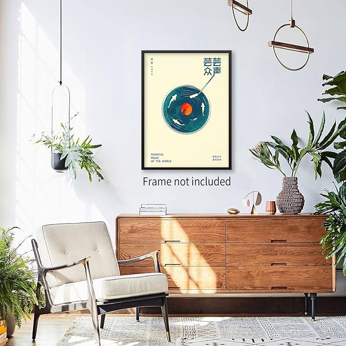 Podafu Japanese Wall Art - Retro Music Poster - Modern Ukiyo-e Decor for Bedroom & Living Room, Unframed Canvas Print, 14" x 11"