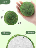 Biubee 6Pack Decorative Faux Dried Moss Balls- 3" Artificial Green Plant Mossy Globes Handmade Sphere Moss Gift for Home Dough Bowl Vase Chinoiserie Decors Party Wedding Display