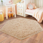 4x4.6 Feet Beige Hexagon Rugs for Princess Tent, Ultra Soft Fluffy Hexagon Area Rug for Bedroom, Cute Shag Rugs for Girls Room, Fuzzy Plush Carpet for Kids Room Tent Castle Home Decor