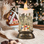 Wondise Rechargeable Musical Snow Globe Lantern with 6H Timer, Battery Operated USB Powered Lighted Snow Globe Lamp Spinning Water Swirling Glitters Holiday Decor Snowman Famliy