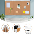 Extra Large Cork Bulletin Board 96" X 48", Foldable Notice Pin Board for Wall, Silver Aluminum Framed 8'x4' Corkboard, Wall Mounted Noticeboard with 36 Push Pins for School, Home & Office