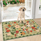 U'Artlines Indoor Door Mat Entrance Rug 2'x3'Soft Non Slip Machine Washable Floral Small Area Rug Carpet for Entryway Kitchen Bathroom Bedroom Green