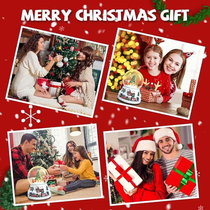 Christmas Snow Globe with LED Light Musical Snowflakes Holiday Decoration Gift, 5.9 Inch Santa Claus and Christmas Tree Water Globe.
