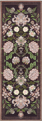 GarveeHome Plum Pink Floral Botanical 2x6 Washable Kitchen Runner Rugs Non Slip Black Purple Vintage Boho Cottage Long Rug for Hallways Bedroom Entryway Bathroom Mat with Rubber Back