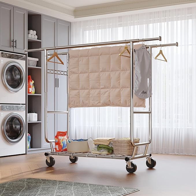 Raybee Clothes Rack Load 630LBS, Heavy Duty Clothes Rack, Rolling Clothing Racks for Hanging Clothes with Wheels, Adjustable & Commercial Garment Rack, 22" D x 75" W x 68" H