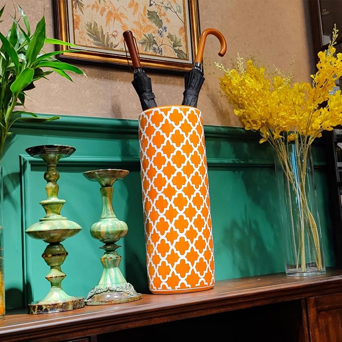 Porcelain Ceramic Umbrella Stand Umbrella Holder Modern Style Floor Vase for Storing Canes Walking Sticks for Entryway Indoor Decor 24‘’High