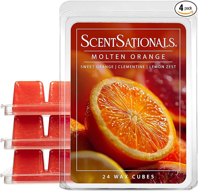 ScentSationals Molten Orange Scented Wax Melts - Sweet Oranges, Clementine, & Lemon Zest, 10oz (24 Cubes)