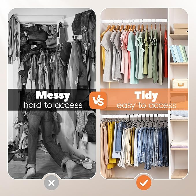 Closet Rod 50-75 Inches, Adjustable Heavy Duty Metal White Closet Rods for Hanging Clothes 1.3 Inches Diameter for Wardrobes Laundry