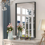 Keonjinn Black Bathroom Mirror 24 x 36 Inch, Rectangular Wall Mirror Brushed Metal Frame, Black Modern Farmhouse Mirrors, Framed Rectangle Bathroom Mirrors for Over Sink(Horizontal/Vertical)