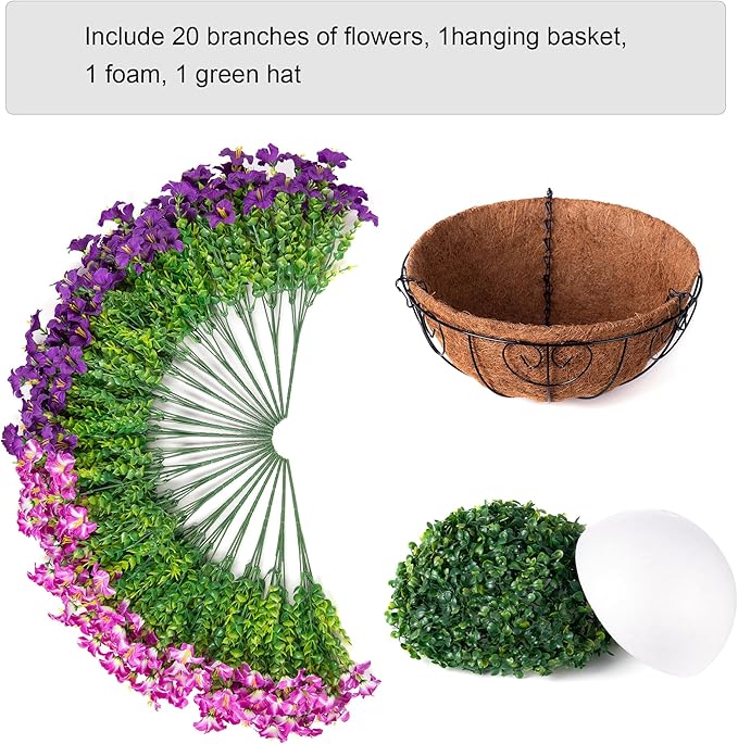 INSPRING Artificial Outdoor Flowers Hanging Baskets Faux Plants Spring Decoration, UV Resistant Fake Silk Morning Glory in Planter Look Real Petunias for Outside Patio Porch Balcony Garden Home, 2Mix
