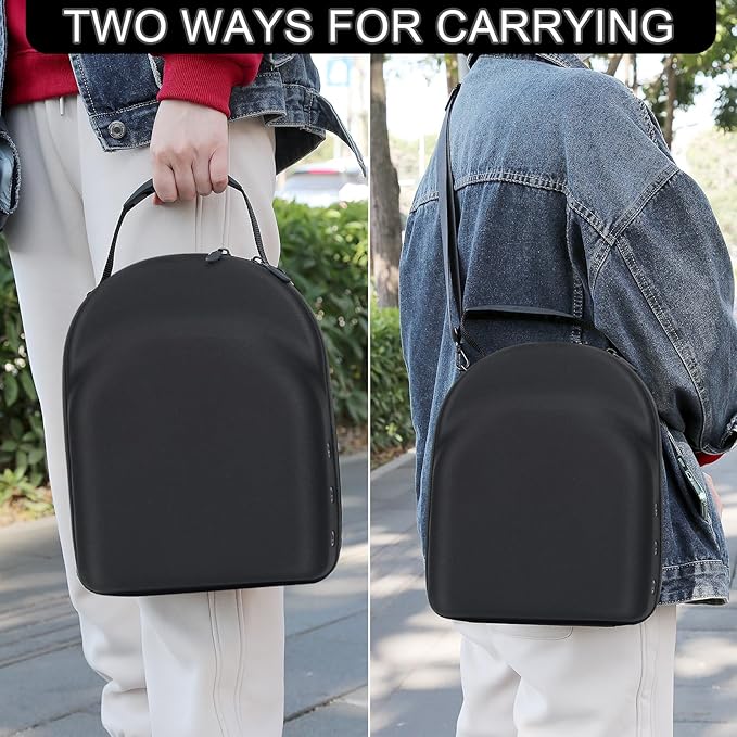 Hard Baseball Hat Case with 6pcs Hat Hooks, Hat Carrier Travel Case with Adjustable Shoulder Strap, Hat Cap Case for 6 Baseball Caps - Perfect for Traveling (Black)