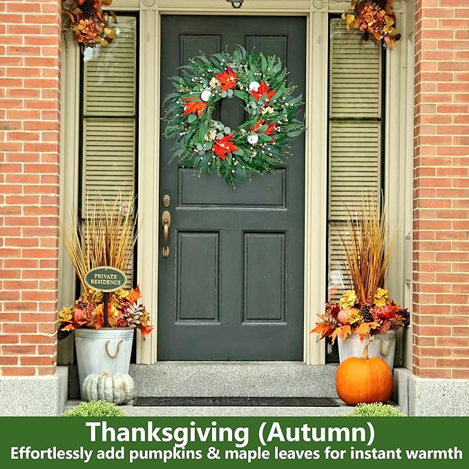 26-Inch Large Farmhouse Wreath for Front Door, All Season Eucalyptus Wreath for Indoor Outdoor Porch Wall Window, Artificial Greenery Everyday Home Decor fro Spring Summer Fall Winter