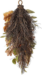 Glitzhome Decorative Teardrop Swag for Front Door, Artificial Wall Swags with Leaf & Pumpkins & Pine Cones & Berries for Home Porch Wall Window Halloween Thanksgiving Indoor Outdoor Decor