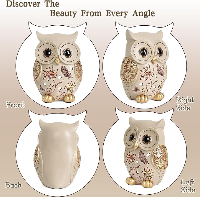 Owl Statue for Home Decor Accents - Boho Decor for Rooms, Bookshelf, Office Table and Living Rooms, Vintage Cute Figurines for Bird Lovers Owl Gifts