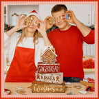 Moucuny 4 Pcs Christmas Table Decoration Gingerbread House Wooden Stacked Block Decor Gingerbread Centerpiece Block Signs Rustic Christmas Tiered Tray Decoration for Home Kitchen Coffee Bar