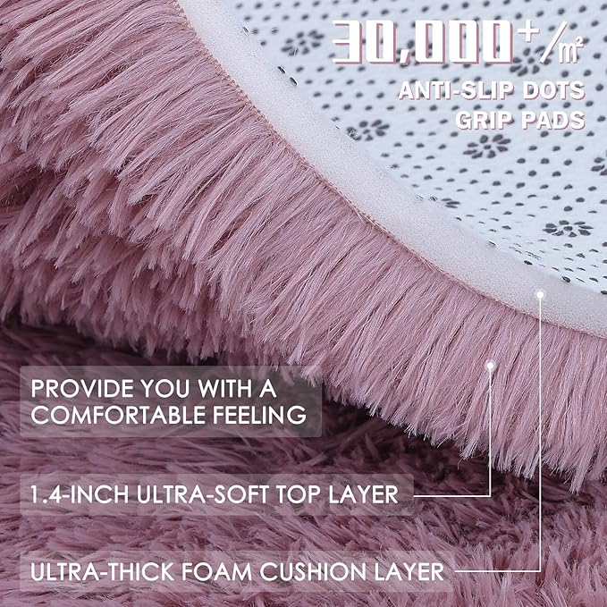 OLANLY 2x4 Machine Washable Runner Rugs for Hallway, Soft Fluffy Shaggy Bedside Rugs for Bedroom, Living Room, Indoor Floor Carpet for Kids Girls and Boys, Nursery Rooms, Home Decor Aesthetic, Blush