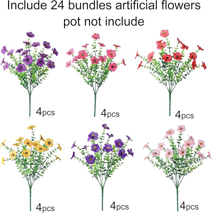 Ivydale Artificial Flowers for Outdoor 24 Bundles Fake Mums UV Resistant Silk Daisy Faux Plants for Outside Planter Home Porch Patio Window Box Decor, 6 Color Mixed
