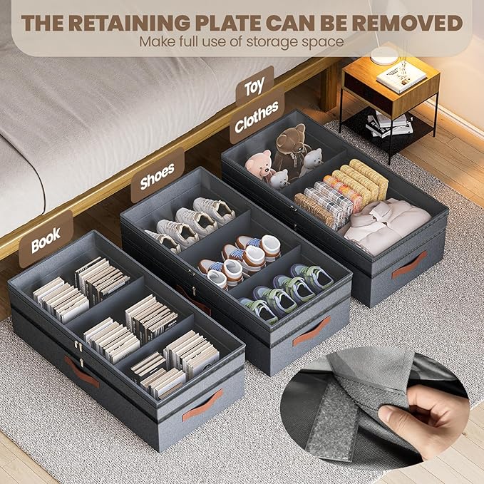 Dayacoco Under Bed Storage with Wheels, 2Pack 71L Under the Bed Storage Containers, Adjustable Underbed Drawer with Lids, Underbed storage Rolling Bin for Shoes, Clothes, Blankets, Grey