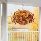 Artificial Fake Hanging Baskets Fall Flowers for Outdoors Decoration, Faux Silk Mums Plants UV Resistant Look Real Outside Yard Patio Front Porch Garden Balcony Home Autumn Decor (Orange Yellow Brown)