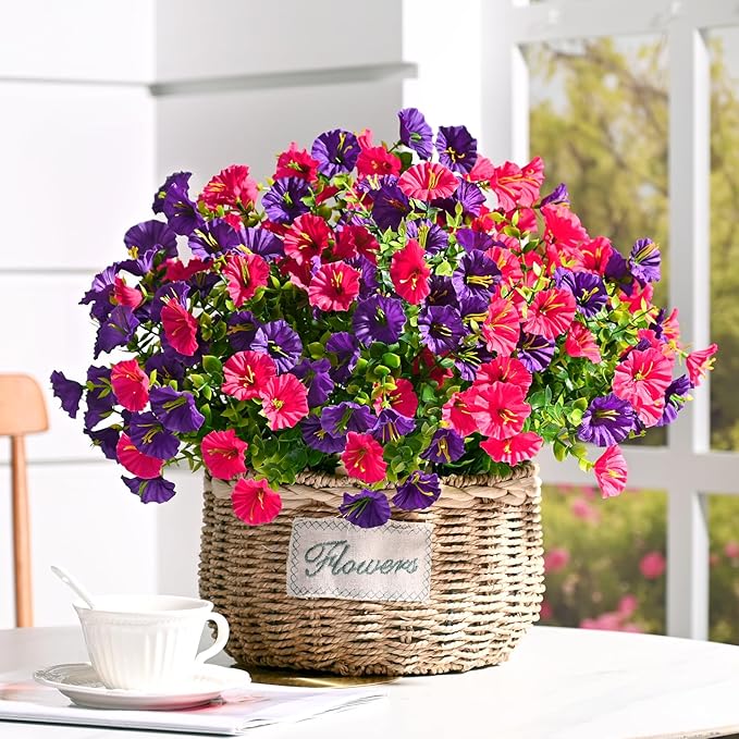 Waipfaru Artificial Flowers for Outdoors, 24 Bundles Faux Plants Outdoor, UV Resistant Artificial Plants Outdoor, Silk Petunias Fake Flowers for Outside Home Decor Planter Porch Decoration, Mix Color