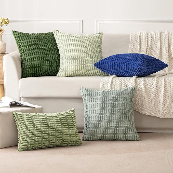 MIULEE Pack of 2 Spring Corduroy Decorative Lumbar Throw Pillow Covers 20x12 Inch Soft Boho Striped Pillow Covers Modern Farmhouse Home Decor for Summer Sofa Living Room Couch Bed Moss Green
