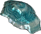 Things2Die4 Oyster Shaped Decorative Plate, 10 X 7.5 Inch Iridescent Sea Blue Glass Accent Dish for Coastal Table Decor, Freeform Wavy Shell Design for Entryway or Living Room