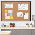 Extra Large Cork Bulletin Board 60" X 36", Foldable Notice Pin Board for Wall, Black Aluminum Framed 5'x3' Corkboard, Wall Mounted Noticeboard with 36 Push Pins for School, Home & Office
