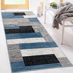 FlyDOIT Modern Geometric Patchwork Area Rug, 2x6 Blue Runner Rugs for Living Room, Rockwood Collection Indoor Rugs for Bedroom, Throw Carpet Floor Decor for Entryway Dining Room Office Nursery