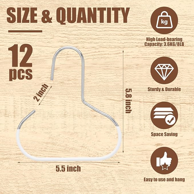 Zonon 12 Pcs Scarf Hangers Metal Belt Hat Ring Hanger with Grip Coating, Scarf Organizer Storage Holders for Ties Scarves Belts Tank Tops Hat Hooks (White)