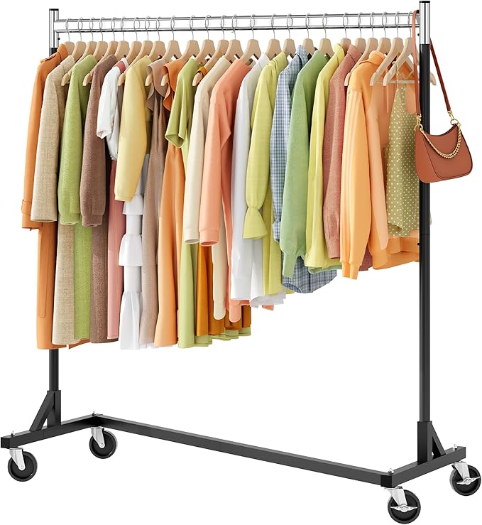 Hoctieon Z Rack, Rolling Clothes Racks with Z-Base, Heavy Duty Garment Rack, Clothing Racks for Hanging Clothes, Sturdy Metal Hanging Holder, Clothes Organizer Rack, Chrome