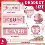 Yuntau 4 Pcs Pink Bow Decoration Christian Gifts for Women Wooden You Are So Love Farmhouse Tiered Tray Decor Inspirational Bible Verse Quotes Block Sign Table Centerpiece for Desk Shelf Room