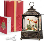 Christmas Snow Globes Church Snow Globe Lantern, Lighted Christmas Decorations Indoor for Home with Music Timer Glitter, Santa Claus Reindeer, Home Decor, USB & Battery Operated 10.4 inch