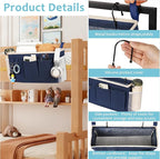 Loghot Bedside Caddy/Bedside Storage Bag Hanging Organizer for Bunk and Hospital Beds,Dorm Rooms Bed Rails,Can be Placed Glasses,Books,Mobile Phones,Keys (Navy Blue)