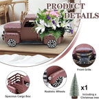 Metal Truck Decor with Handcrafted Flowers Tree, Vintage Farm Pickup Farmhouse Tabletop Tiered Tray Decor, Rustic Farmhouse Decor for Table Top Decor Home Kitchen(Wine Red)