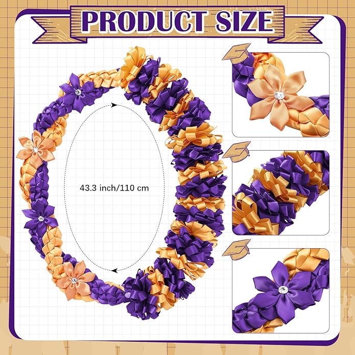 Canlierr Graduation Leis Class of 2026 Grad Ribbon Leis Double Braided Necklace Hawaiian Flower Garland with Heart Kukui Nut for Man Woman Graduation Party Supplies