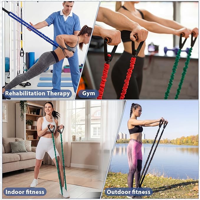 Leyndo 5 Pcs Exercise Resistance Bands with Handles Physical Resistance Tube Workout Bands with Door Anchor for Men Women Muscle Toning Strength Training