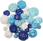 Patelai 36 Pcs Wicker Rattan Balls Decorative Balls for Vase Centerpiece Bowls Orbs Filler for Home Decor,4 Sizes(White, Blue Series,2.4'',2'',1.6'',1.2'')