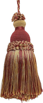 DÉCOPRO Beautiful Hand-Crafted 5" (12.5cm) Key Tassel, 3 1/2" (8.5cm) Loop # IKTJ, Burgundy Gold #1253 (Carmine Red, Yellow Gold, Dark Red) Set of 2