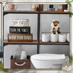 Moucuny 4 Pcs Highland Cow Bathroom Decor Set Funny Rustic Wooden Tiered Tray Signs with Highland Cow Toilet Figurine, Farmhouse Bathroom Shelf Decor, Etiquette Reminders for Restroom Toilet Vanity