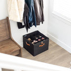 OrganiHaus Large Shoe Storage Bin for Closet, Shoe Organizer Box Fits up to 16 Pairs, Collapsible Fabric Shoe Basket w/Clear Cover, Adjustable Dividers & Reinforced Handles, Black
