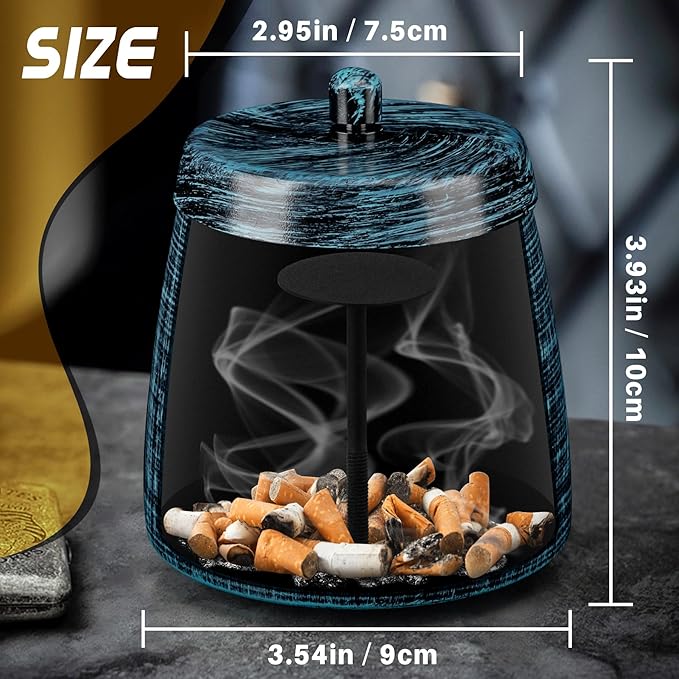 Ashtray for Cigarettes Outdoor, Outdoor Ashtray with Lid for Cigarette, Metal Odorless Windproof Smokeless AshTray for Patio Home Office Tabletop Balcony