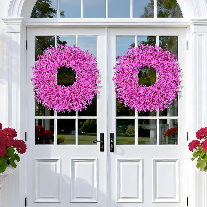26 Inch Spring Wreaths for Front Door Large Easter Valentines Forsythia Floral Summer Spring Door Wreaths Outdoor All Season Spring Decor for Home Porch Room Window Wall Farmhouse Decor(Rose red)