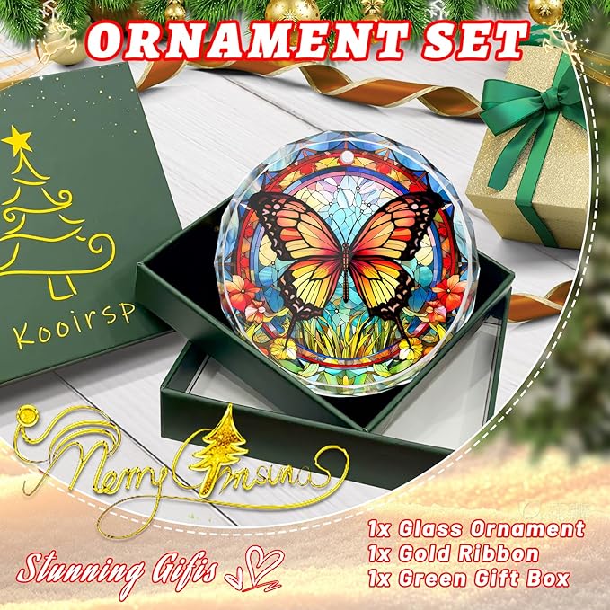 Stained Glass Butterfly Ornament - Christmas Tree Decor, Gift Exchange Present