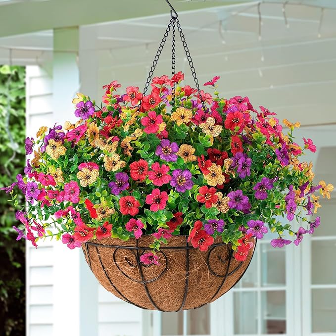 Artificial Fake Hanging Flowers Plants Basket for Outdoor Spring Decoration, Faux Silk Daisy Outside Indoor UV Resistant Look Real Yard Patio Front Porch Garden Balcony Home Decor(Mix3)